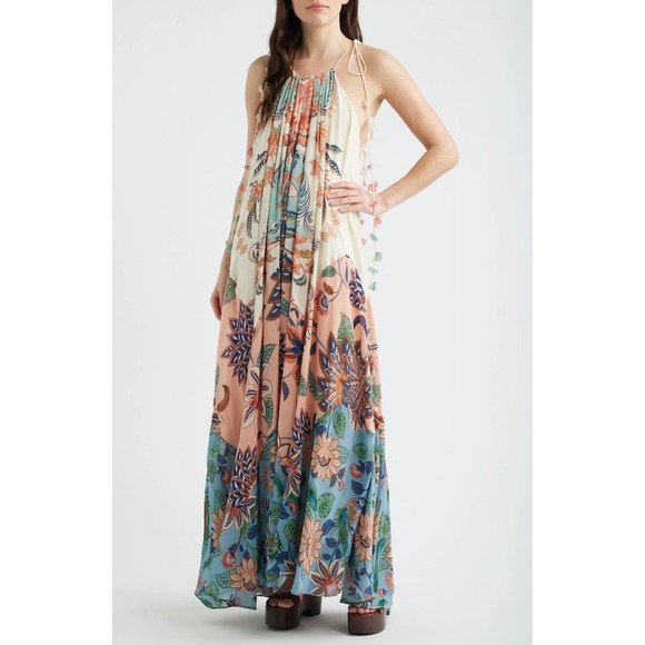 FARM Rio Dresses & Skirts - Farm Rio Delhi Boho Floral Halter Maxi Dress Large Flowy NWT Tropical Resortwear